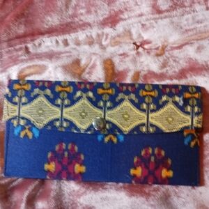 Blue and Gold Patterned Fabrick Boho Clutch